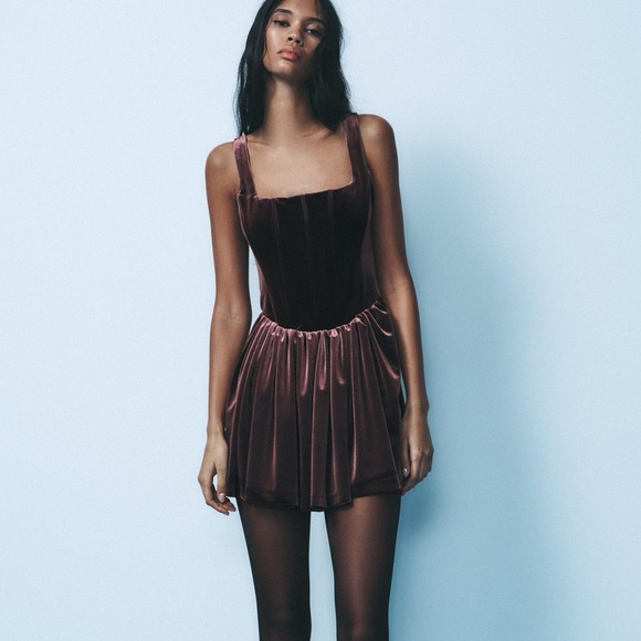 Zara Dresses & Skirts - Zara Corset Velvet Mini Dress